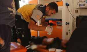 A child was transferred to the hospital after sustaining serious injuries from an explosion of a leftover wartime weapon that occurred in the city of al-Bukamal in the Deir Ezzor countryside - May 15, 2025 (Syria Civil Defence)