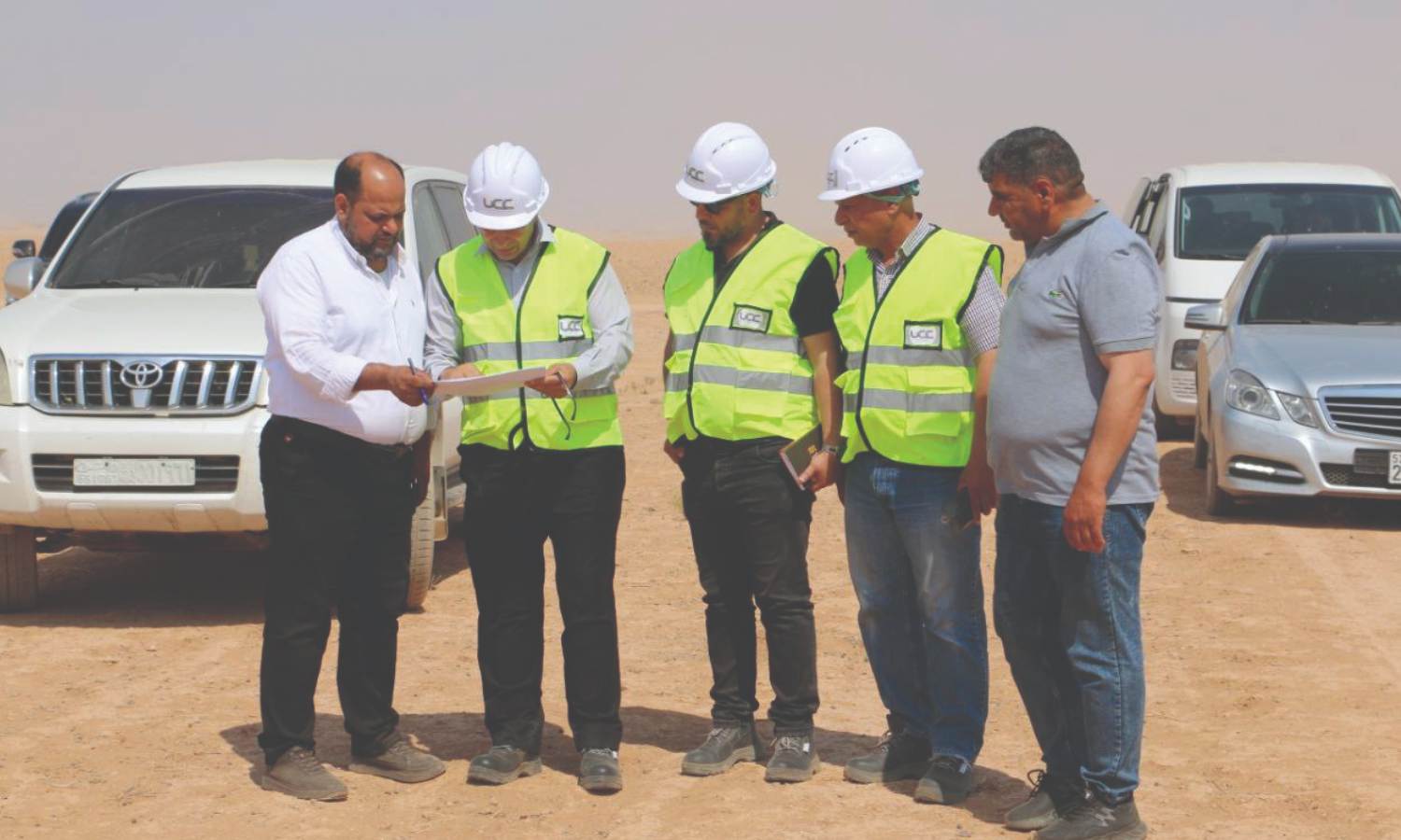 Director of the Thermal Power Plant in Aleppo and representatives from UCC Holding visit the proposed site for the establishment of the Tareefawy gas station - June 18, 2025 (Syrian Ministry of Energy)